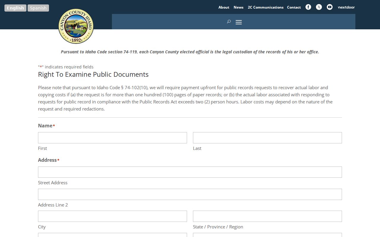 Nampa residents directory Canyon County records request