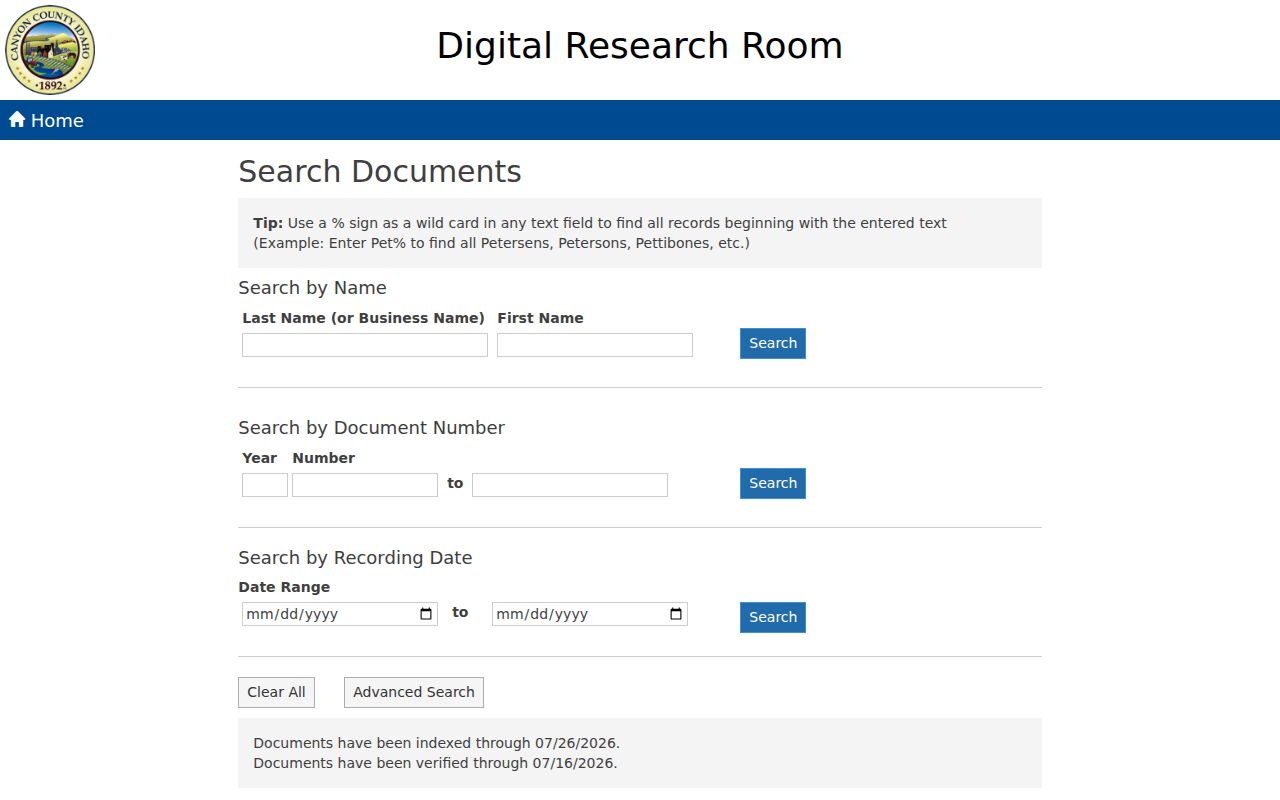 Nampa residents directory Canyon County Recorder deed index