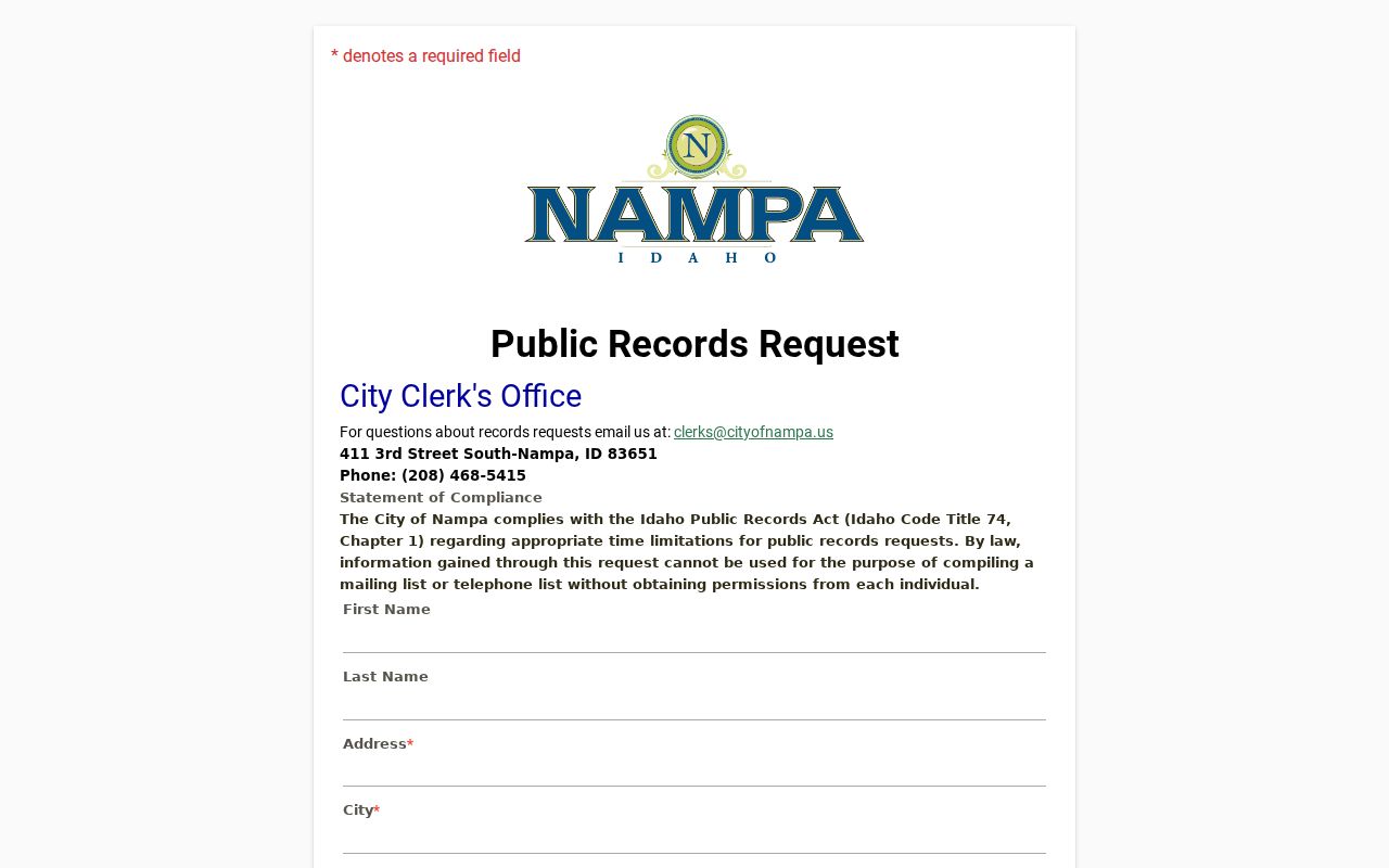 Nampa residents directory city public records request