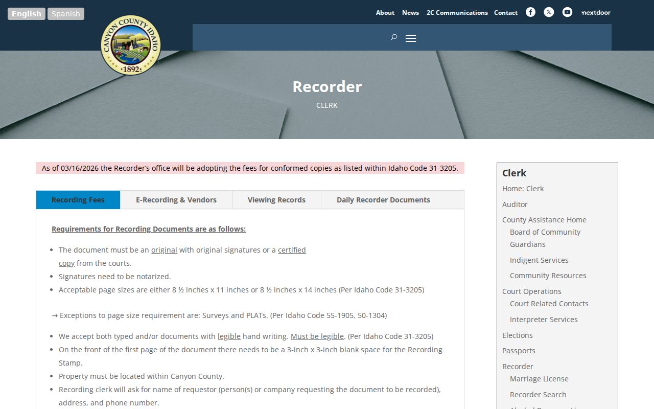 Nampa street directory Canyon County Recorder public terminals
